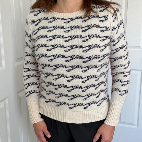 J. Crew Crewneck Colorblock Merino Wool Sweater in Jacquard “Yes/No" - Women XS - Picture 16 of 16